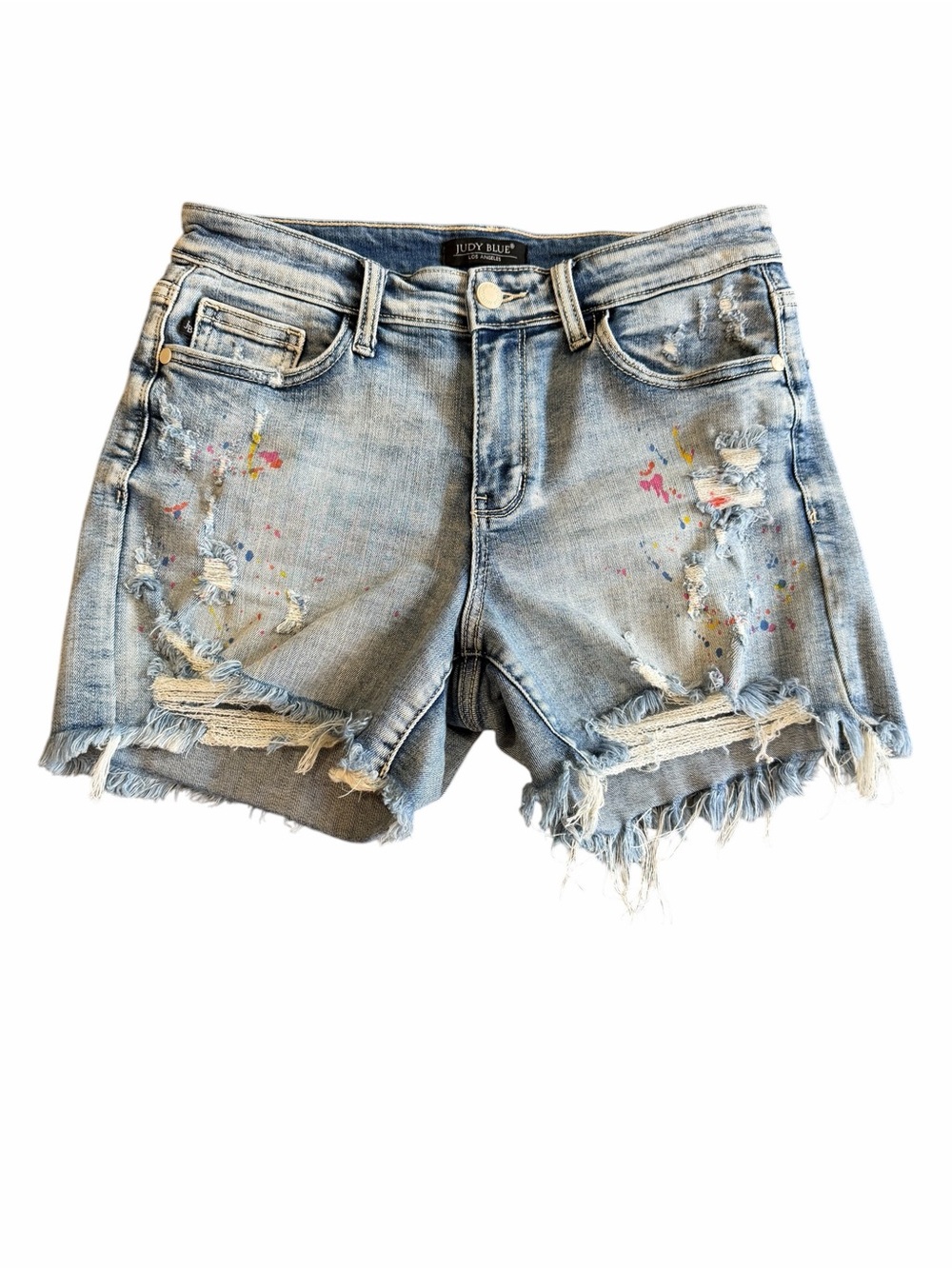 Judy Blue Distressed Paint Splatter Denim Shorts Women’s Small